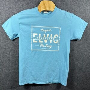 Original Elvis Graceland‎ The King T-Shirt Mens Medium Light Blue Cotton